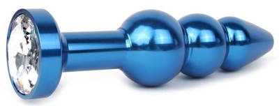 Удлиненная синяя анальная втулка с прозрачным кристаллом - 11,3 см. - фото, цены